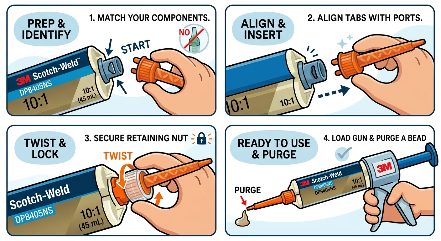 A Guide on how to attach 3M EPX Orange Mixing Nozzles to a Scotchweld Adhesive Cartridge