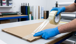 2 Way Filament Tape being applied to "Plate Bags" to hold printing plates for the printing industry.