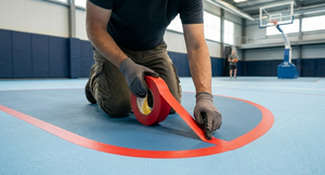 Sports Marking / Floor Marking Tape being applied to a Basketball Court