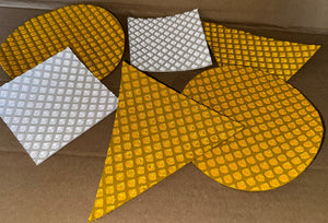 We die cut all types of shapes & sizes of road marking / pavement tape designed for use in outdoor areas