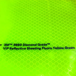 Order 3M Fluoro Yellow Green Reflective Sheeting online here. we can also slit the logs to any width you require.