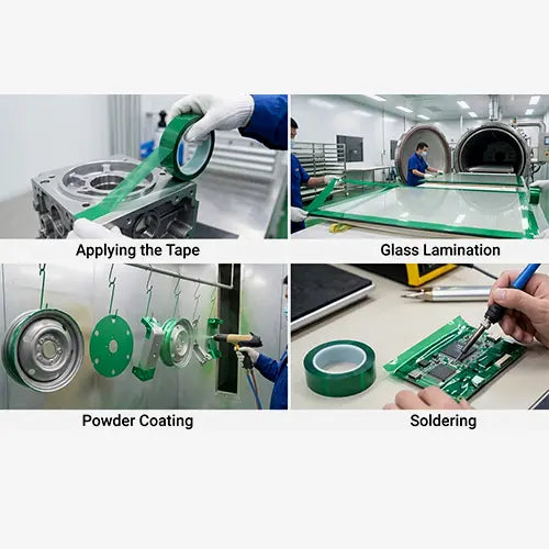 Green High Temperature Polyester Masking Tape is designed for use in Industrial Baking ovens up to 204c