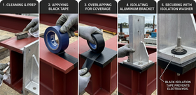 Prevent Galvanic Corrosion, from 2 different (dissimilar metals) coming into contact with each other by using Isolation Tape