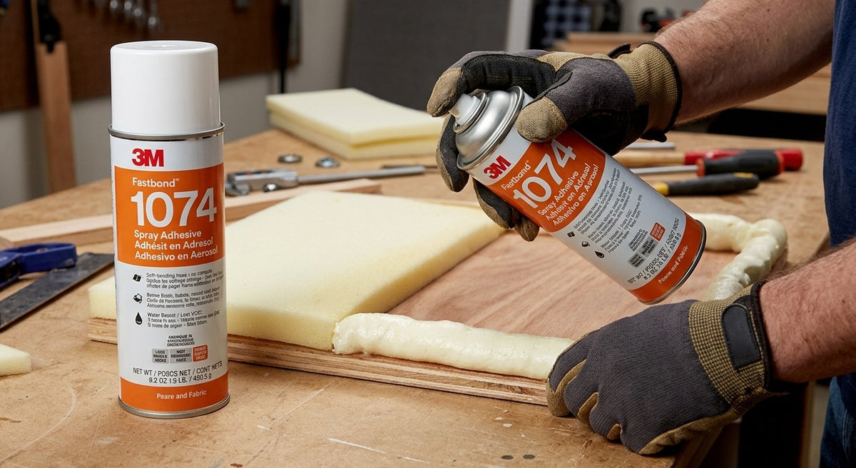 3M 1074 Spray Adhesive (Water Based - Low VOC) being used here for Foam / Furniture Application