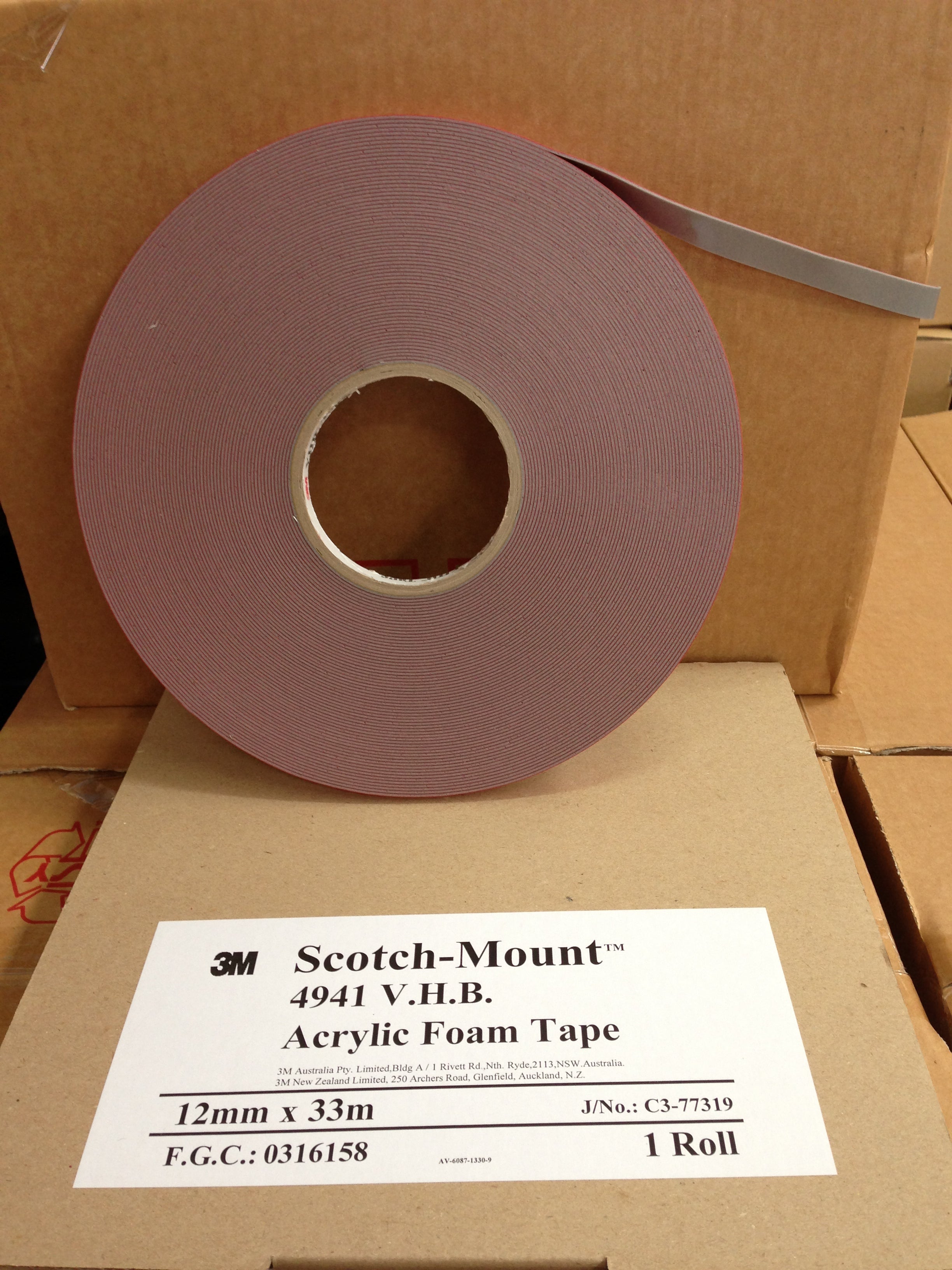 We keep in stock 3M 4941 Grey Very High Bond Double Sided Tape (VHB Tape) 1.1mm Thick.