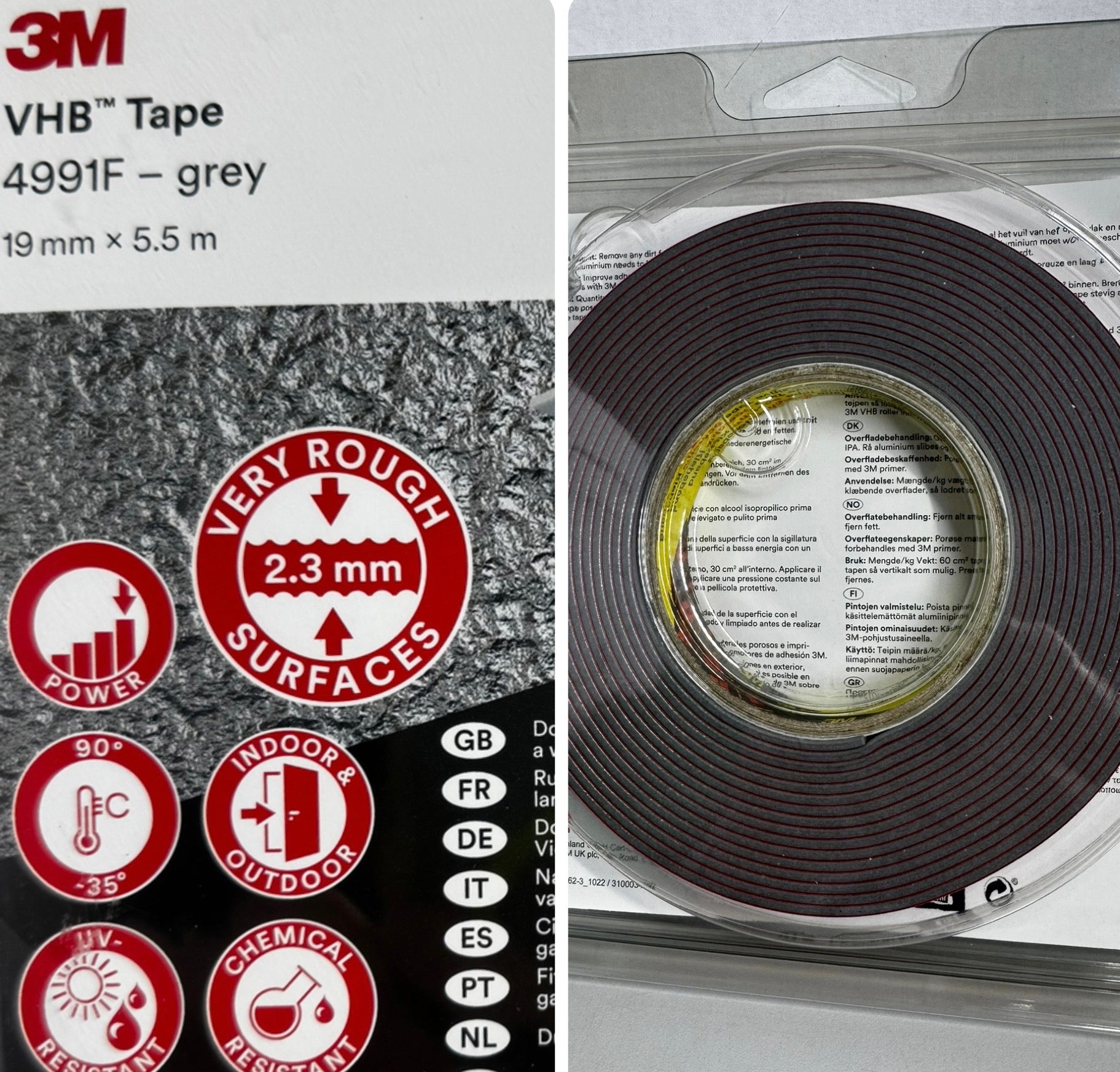 We supply short length rolls (19mm x 5.5mtr) of 3M 4991 (Grey - 2.3mm thick) VHB Tape Australia Wide