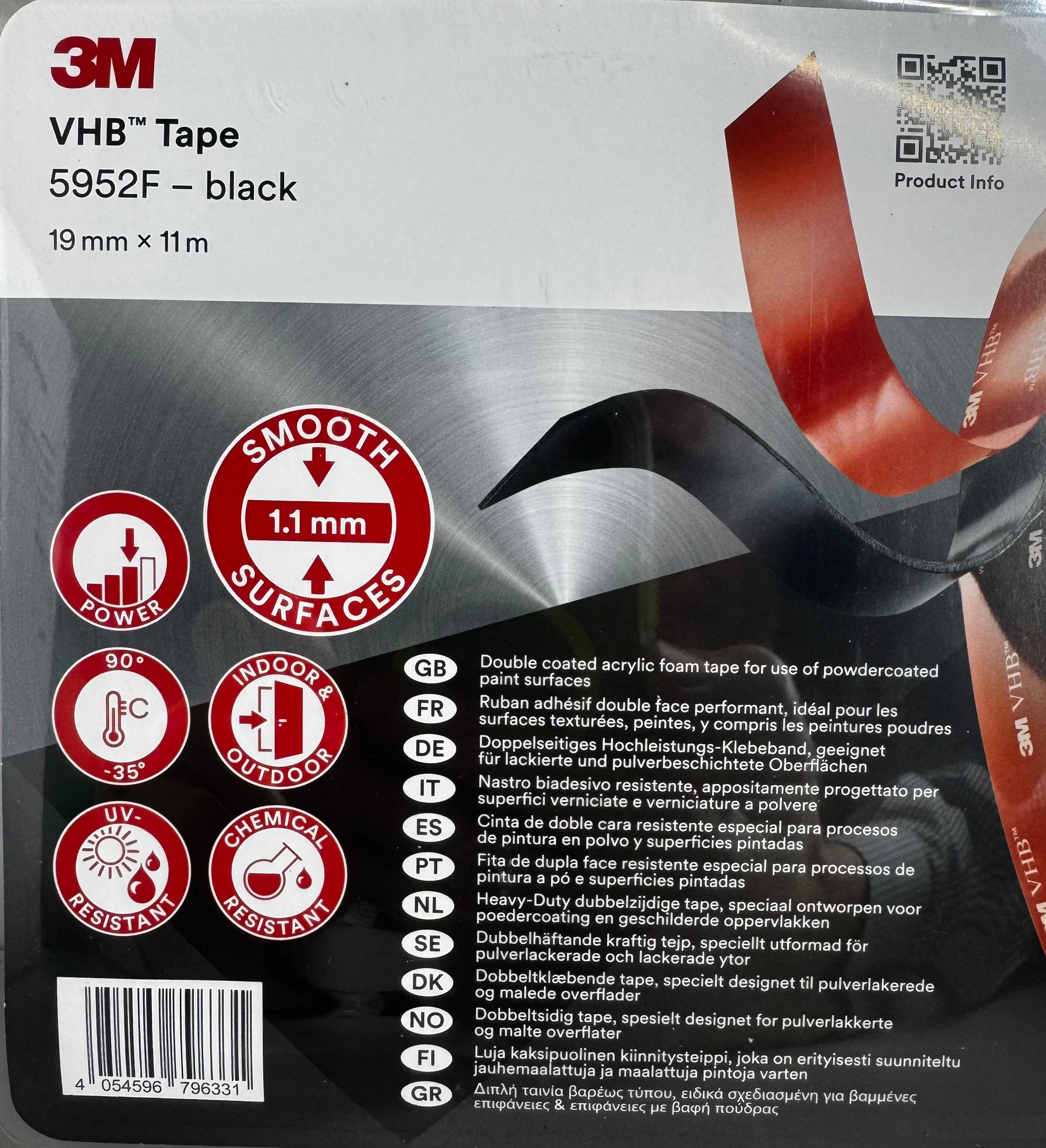 We supply short 19mm x 11mtr length rolls of 5952 Black VHB Tape - Australia Wide