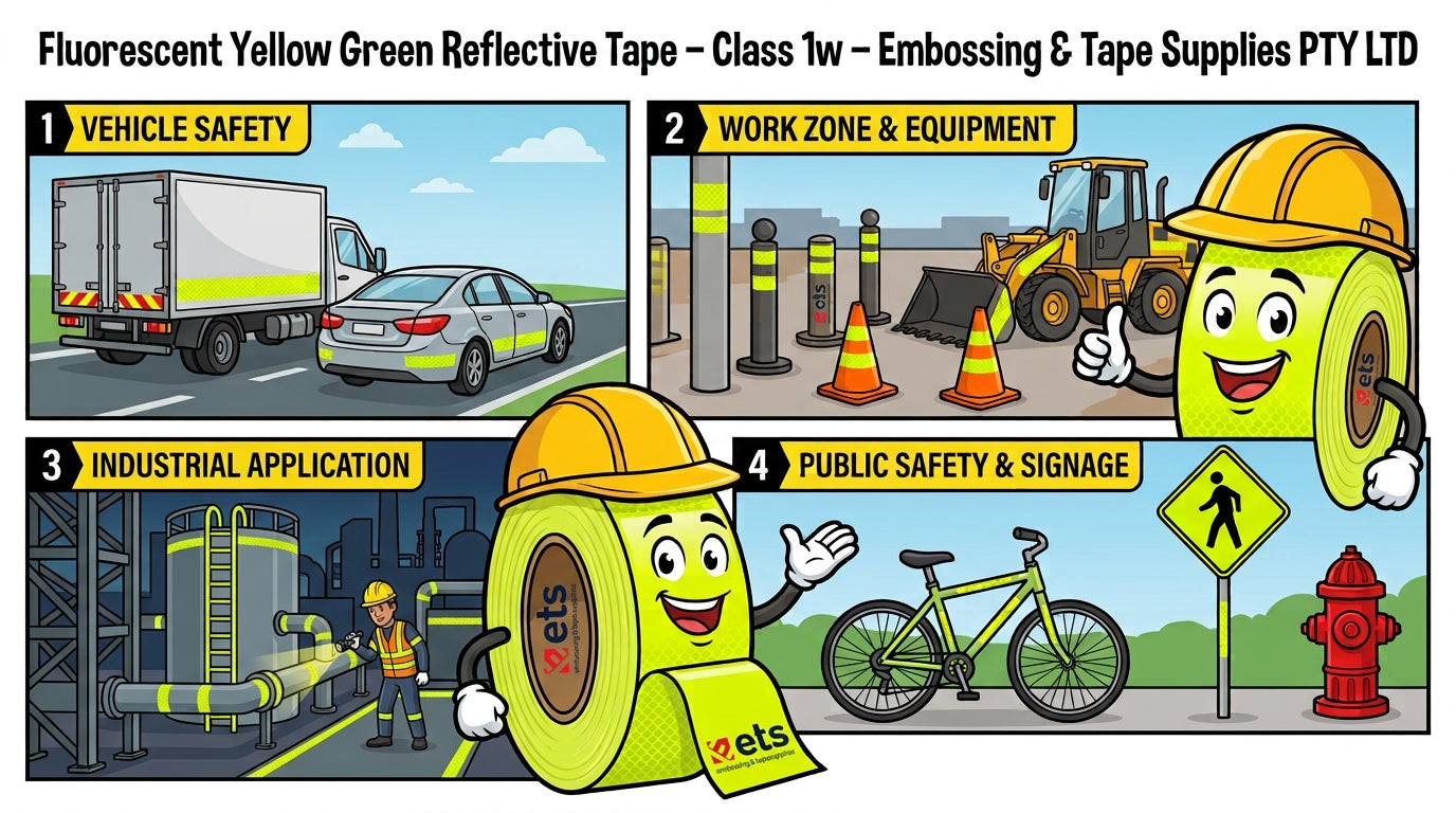 Class 1 Yellow / Green Reflective Tape is used in a wide variety of applications as shown here