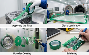 Green High Temperature Polyester Masking Tape is designed for use in Industrial Baking ovens up to 204c