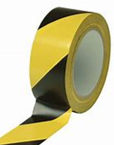 Roll of yellow and black striped lane safety marking tape