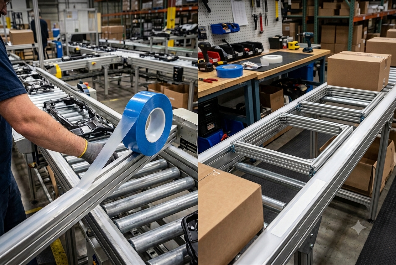 UHMW Tape in use to create smooth Friction Free Surfaces on production lines & on conveyers