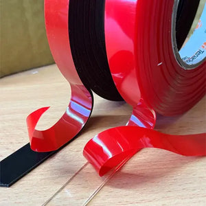 We custom custom 2mm thick clear, or black high bond double sided tape to any width required. order as little as 1 roll !