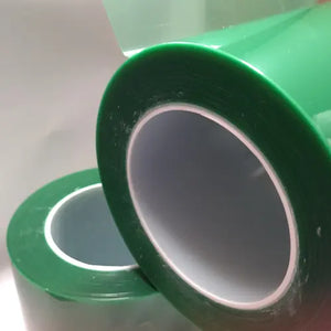 We Die Cut Green Polyester  High Temperature Tape to all shapes & sizes to cover holes / spaces to go on products before they are powder coated