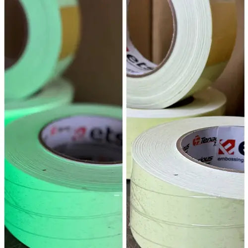 Photoluminescence Tape before & after being exposed to light. Available Australia Wide right here !