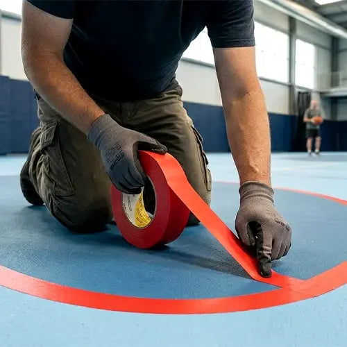Sports Marking / Floor Marking Tape being applied to a Basketball Court