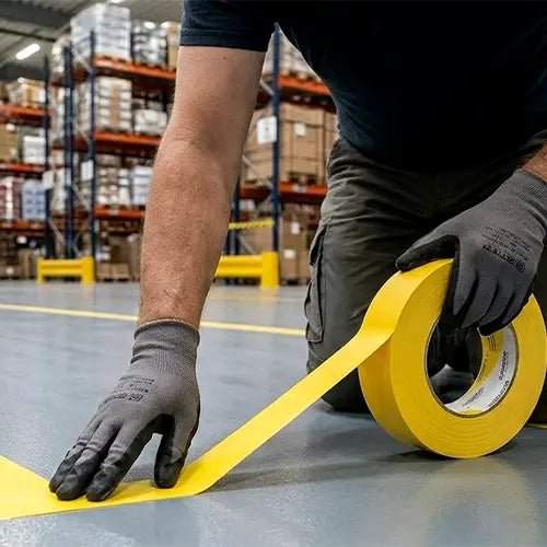 Lane Marking / Floor Marking Tape being applied to a Factory Floor