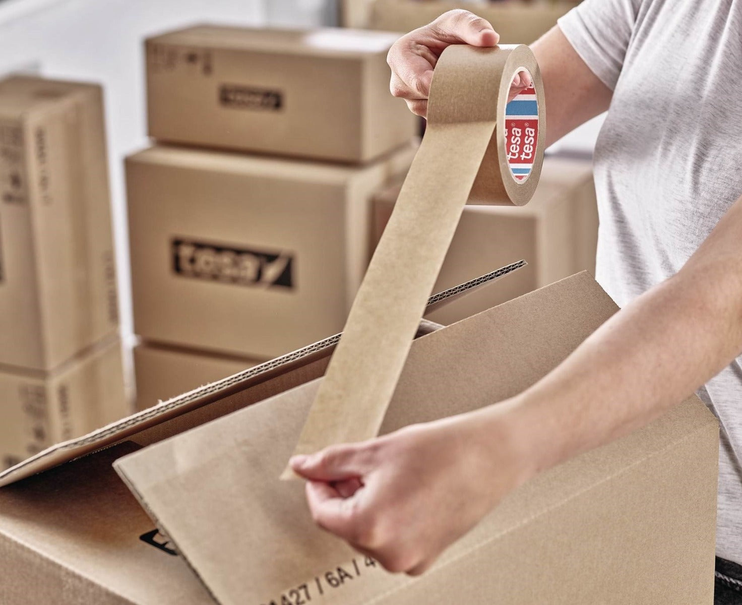 Tesa Eco Friendly 4513 Paper Tape can be disposed together with cardboard boxes without disturbing the recycling process