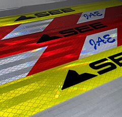 Contact Us for all you customized reflective tape requirements. We print on all colours, plain & chevron.