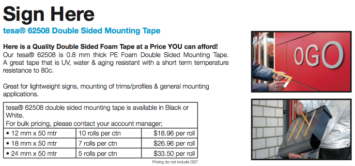 "Sign Here" 1mm thick Budget Double Sided Mounting Tape
