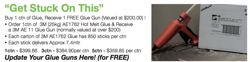 Buy a Carton of 3M Hot Melt Glue, & Get a Glue Gun for FREE !