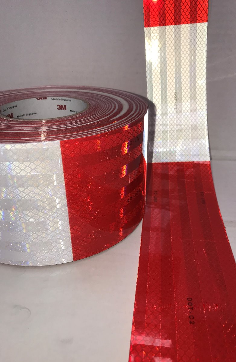 WHITE RED Reflective Diagonal Stripe  Conspicuity Tape 1-3/4" x 25' 